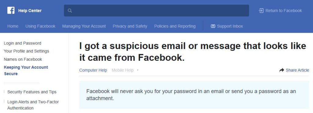 Facebook phishing page.