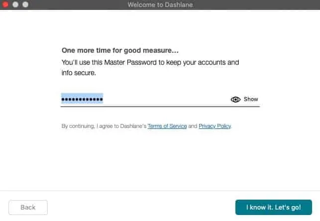Reenter master password on Dashlane
