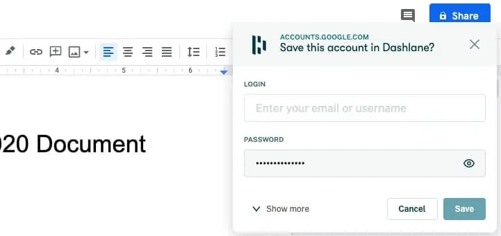 Adding password in browser with Dashlane