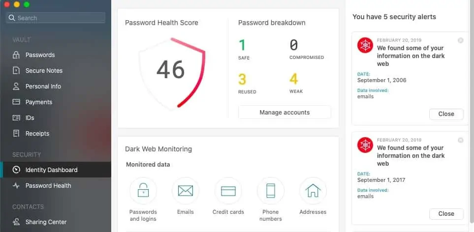 Dashlane password health score