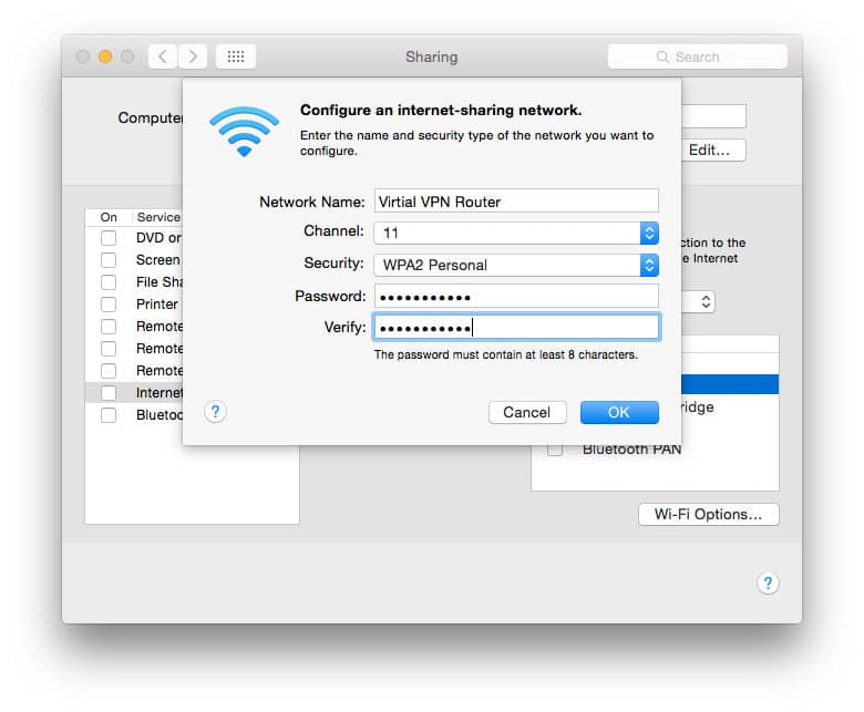 Wifi settings screen