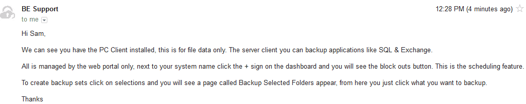Backup Everything Email Support