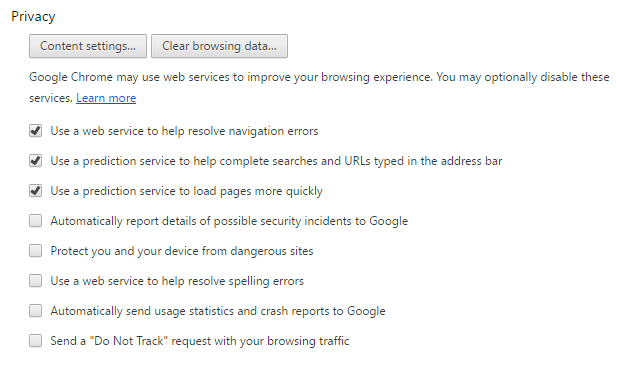 Google Chrome Security Settings