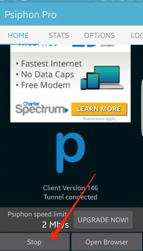 Psiphon for Android connected
