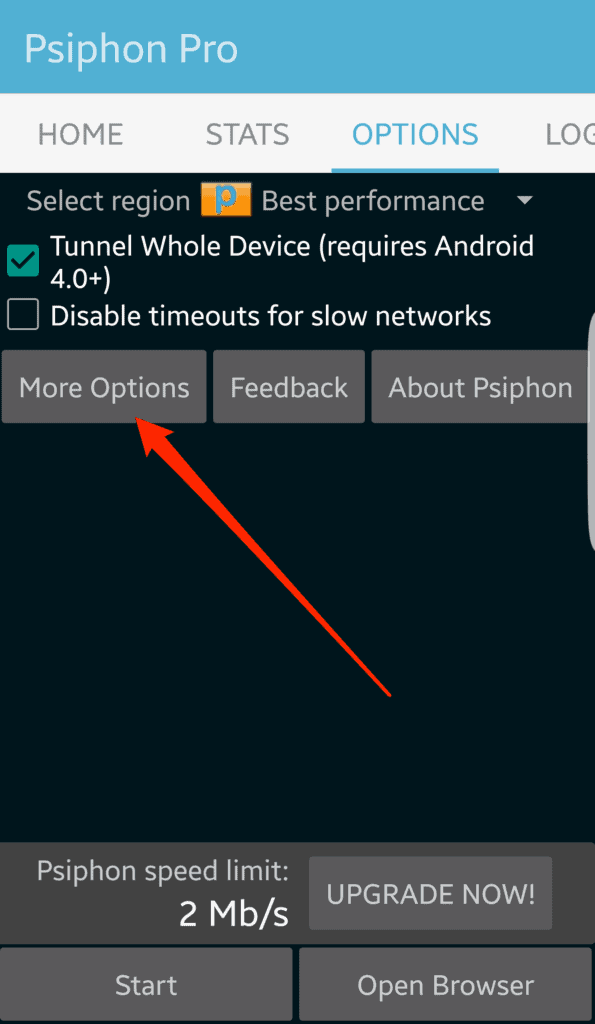 Psiphon for Android showing VPN active