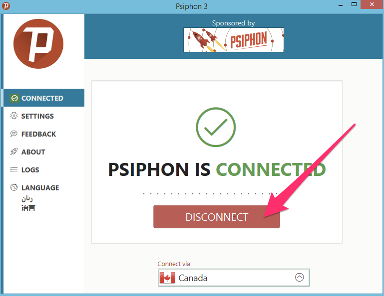 Psiphon for Windows disconnect