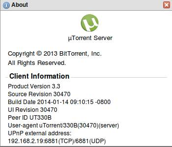 uTorrent for Linux Mint about