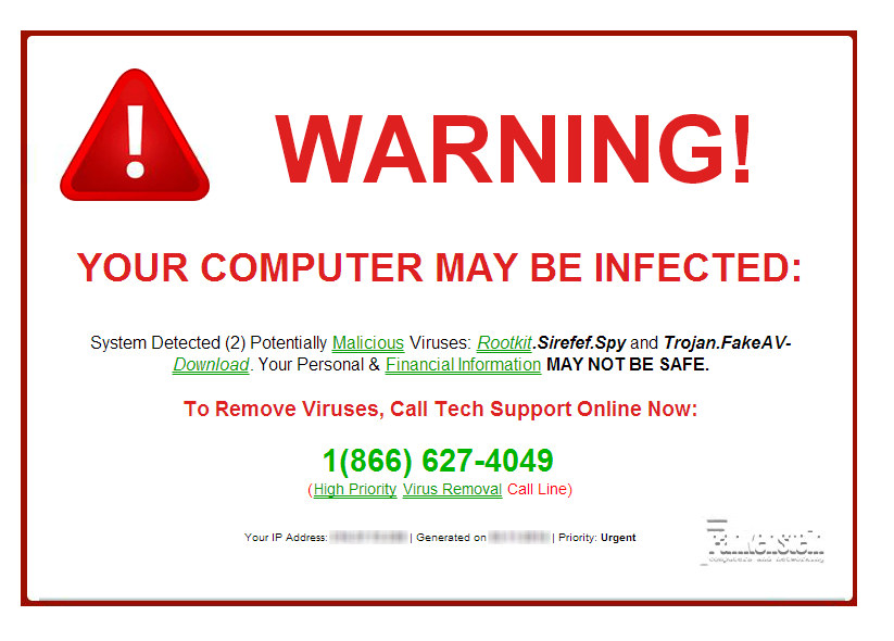 fraudulent websites fake virus warning
