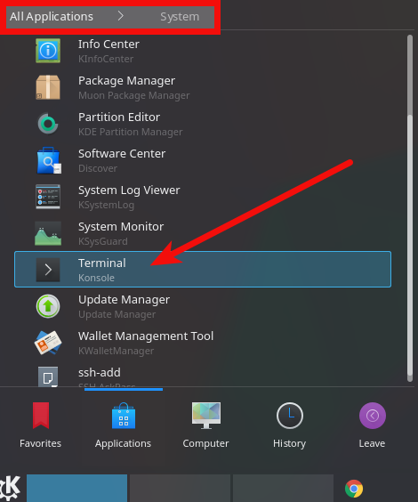 KDE select terminal