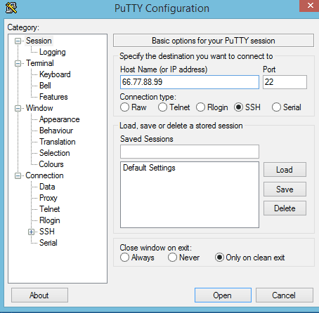 PuTTY connect to server