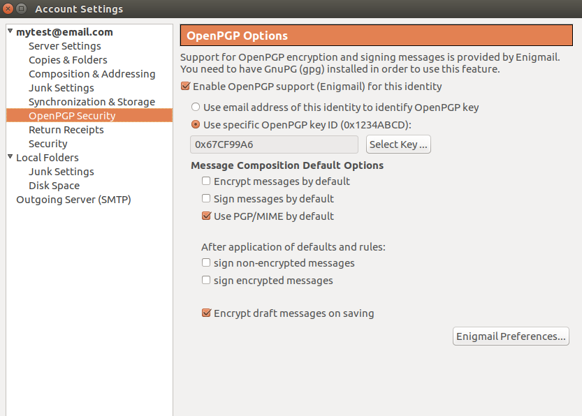 Ubuntu engimail account preferences options