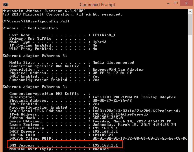 Windows IPconfig DNS settings command line