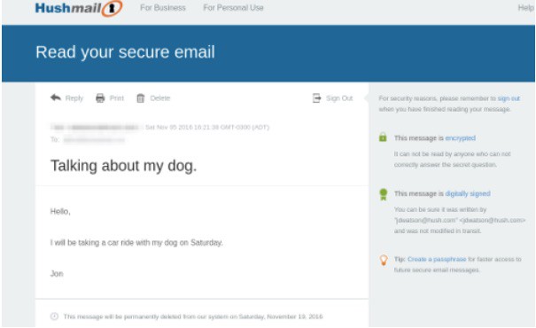 Hushmail reading encrypted email