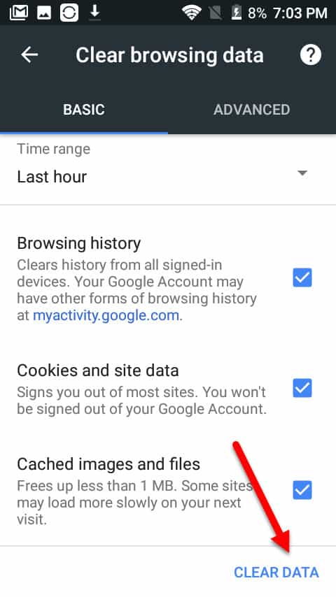 android clear data cookies