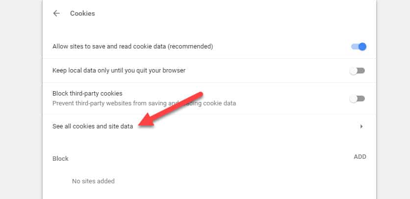 Google Chrome cookies view all