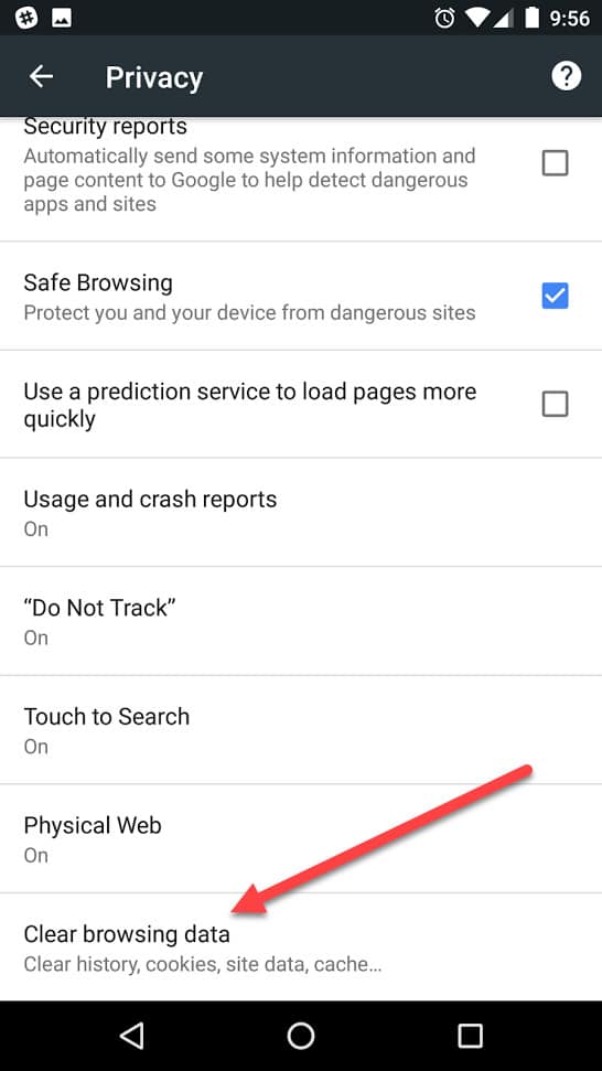 android clear browsing data