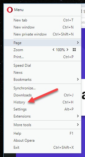 opera settings menu cache clear