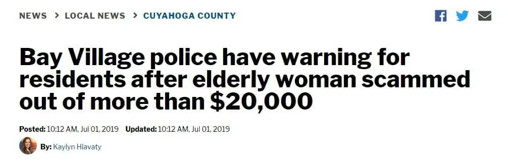 Headline of grandparent scam case.