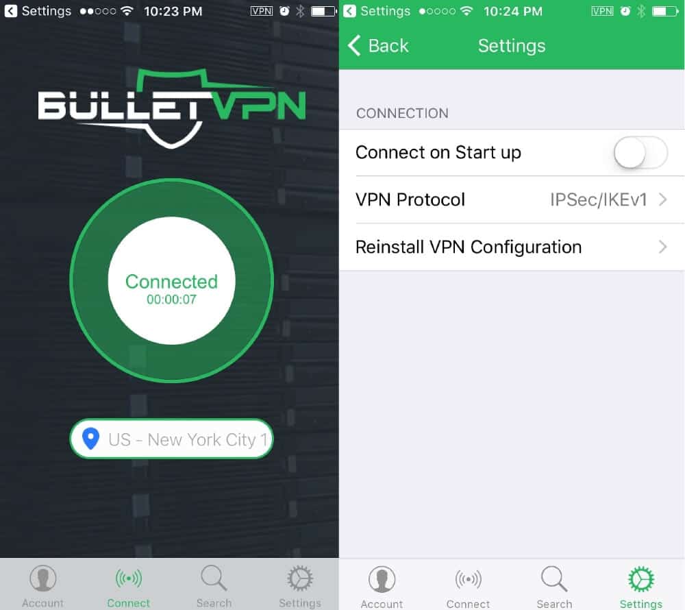 The BulletVPN mobile app.