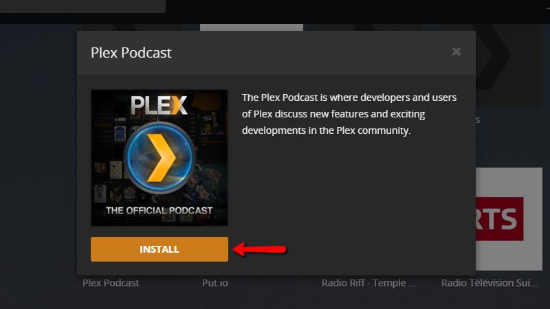 Plex podcast installation popup