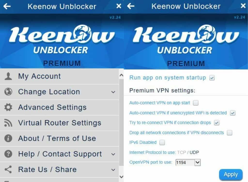 Keenow advanced options.