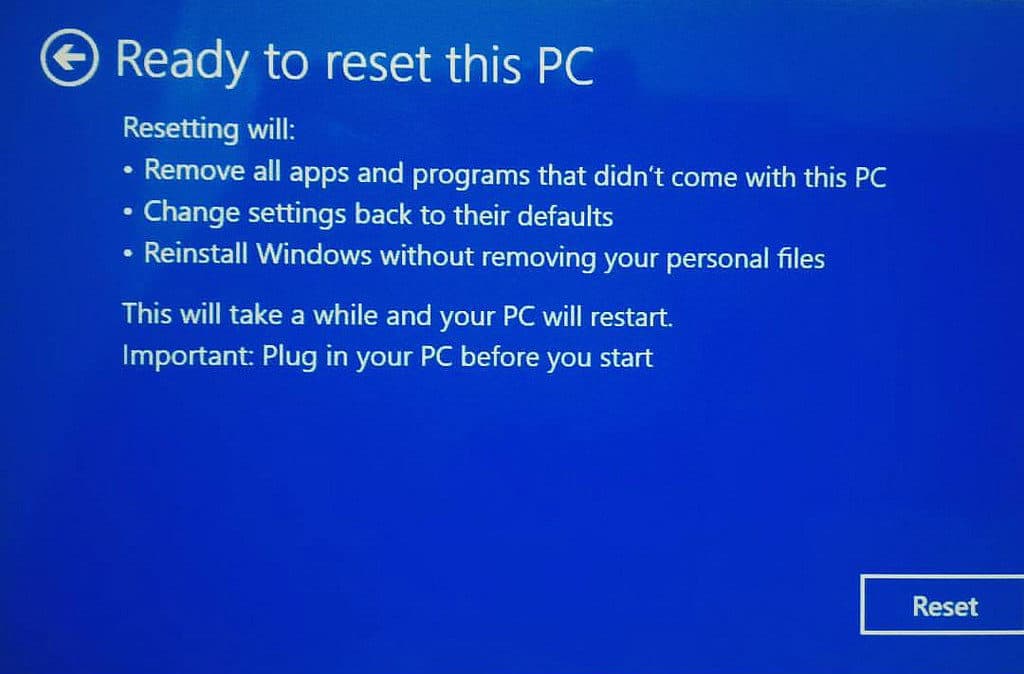 windows system reset