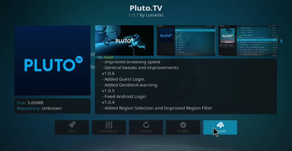 Pluto TV Kodi addon installation