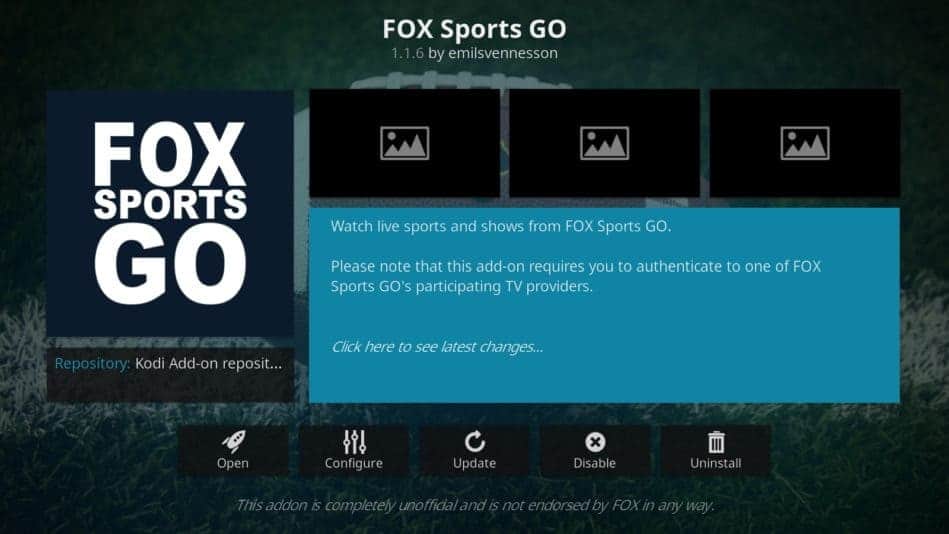 Complemento Fox Sports Go Kodi