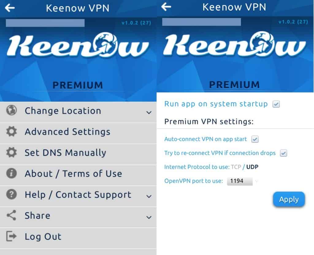 Keenow advanced settings mobile app