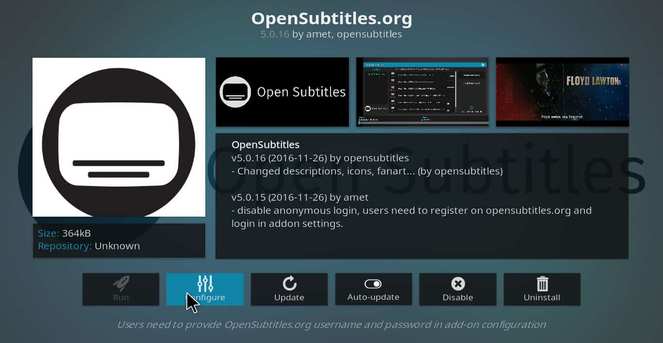 open subtitles configure kodi