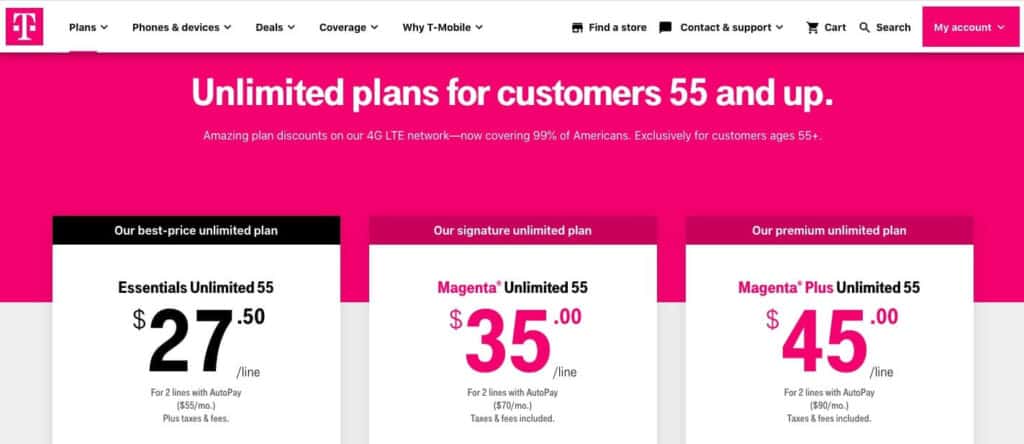 T-Mobile senior plans.
