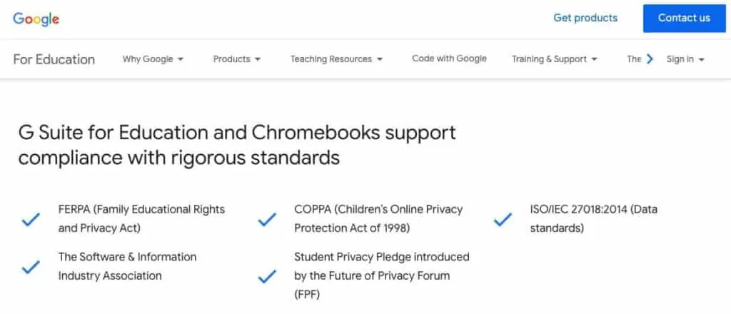 G Suite for Education privacy policy.