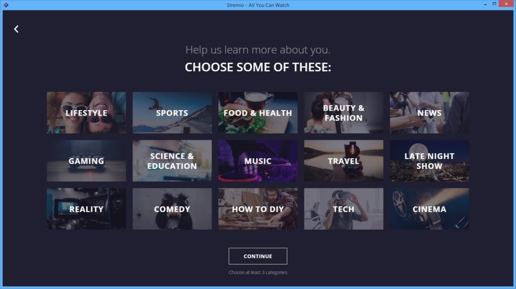 Selecting genres in Stremio