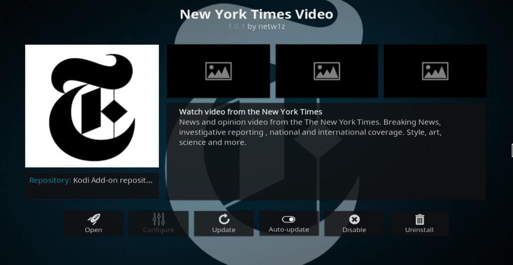 New York Times Video Kodi addon