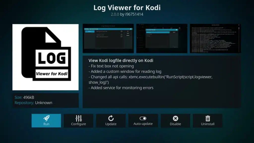 install log viewer for kodi