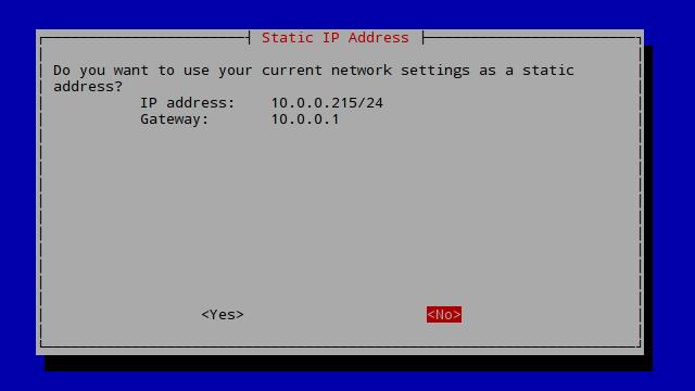 Static IP Address Window