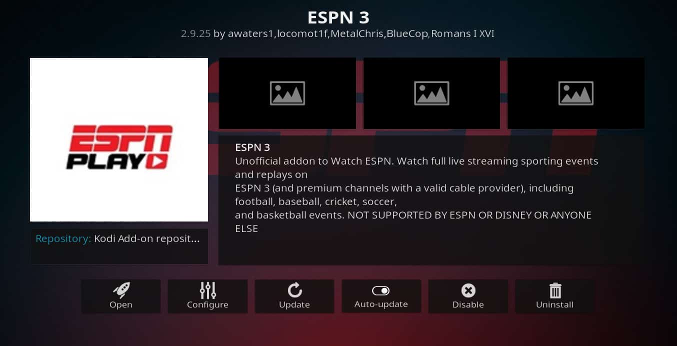 ESPN3 Kodi addon