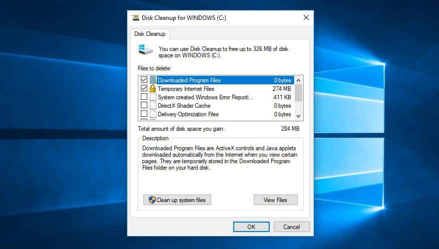 The Disk Cleanup options.