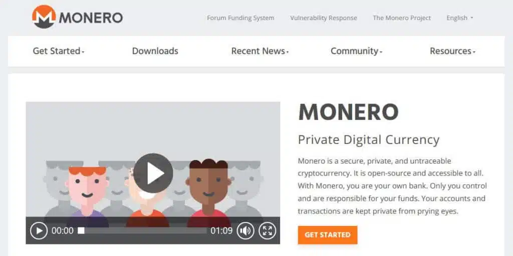 The monero homepage.