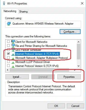 Windows network properties