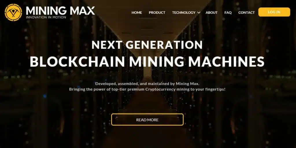 The Mining Max homepage.
