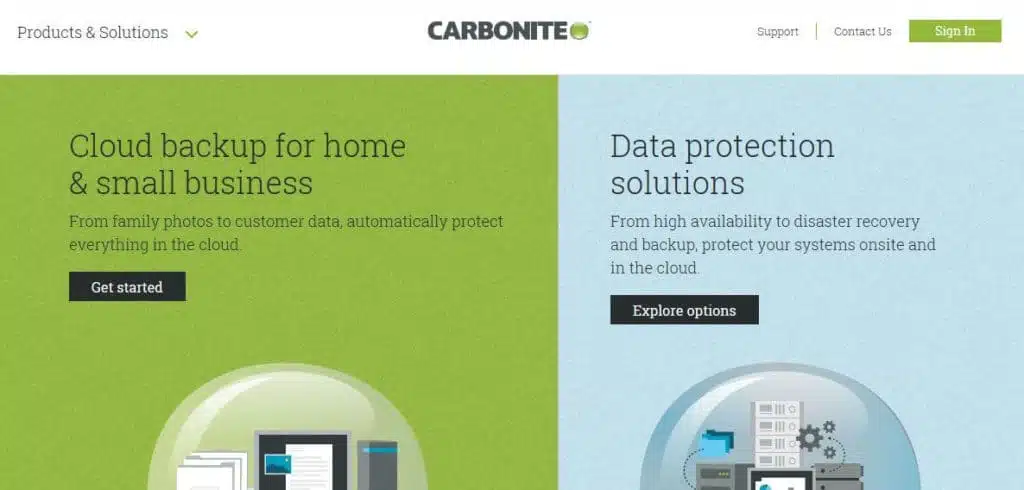 The Carbonite homepage.
