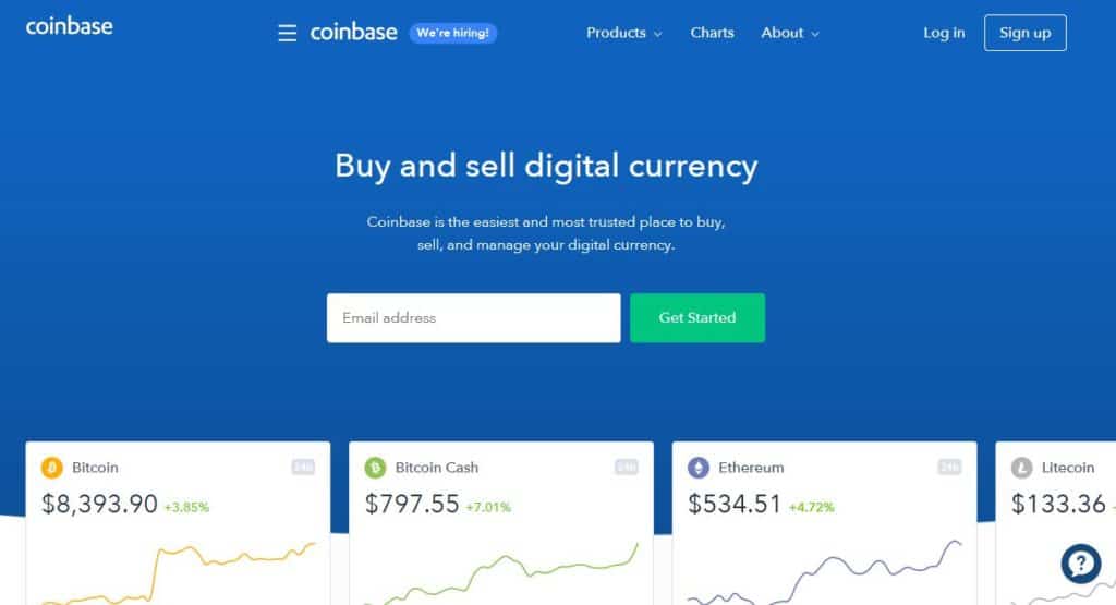 The Coinbase homepage.