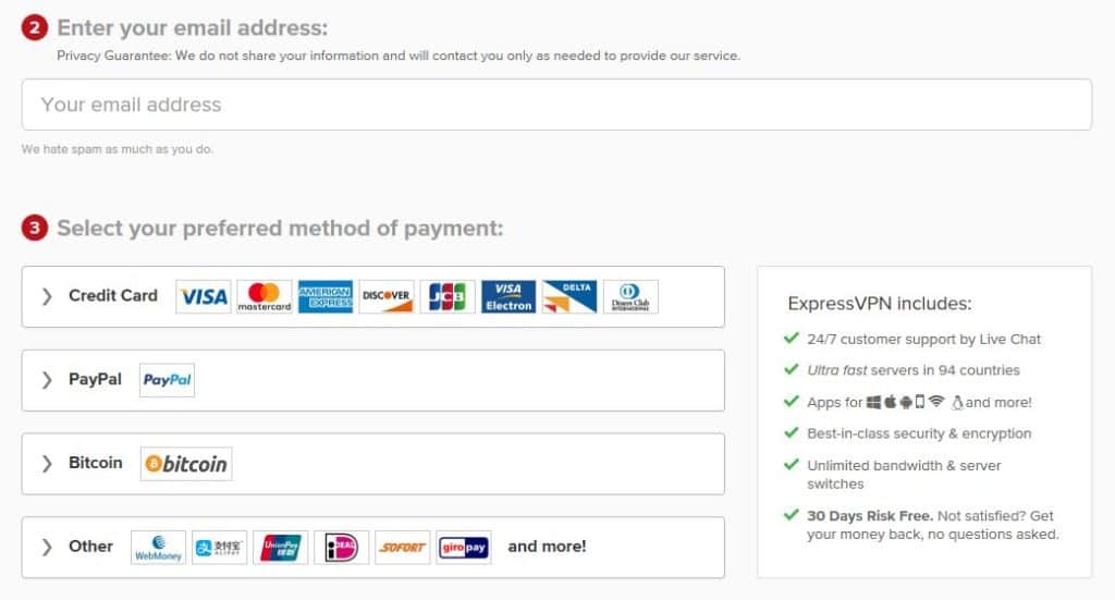 ExpressVPN payment page.