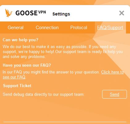Goose VPN FAQ tab.