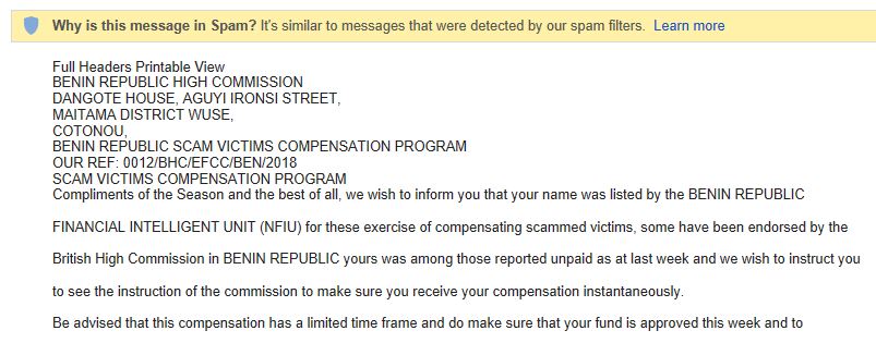 A scam compensation scam example.