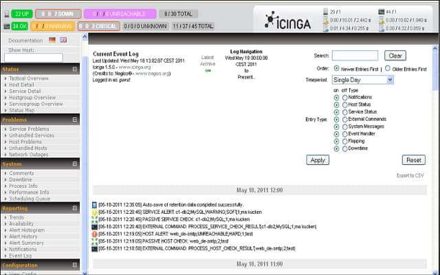 Icinga Event Log screenshot