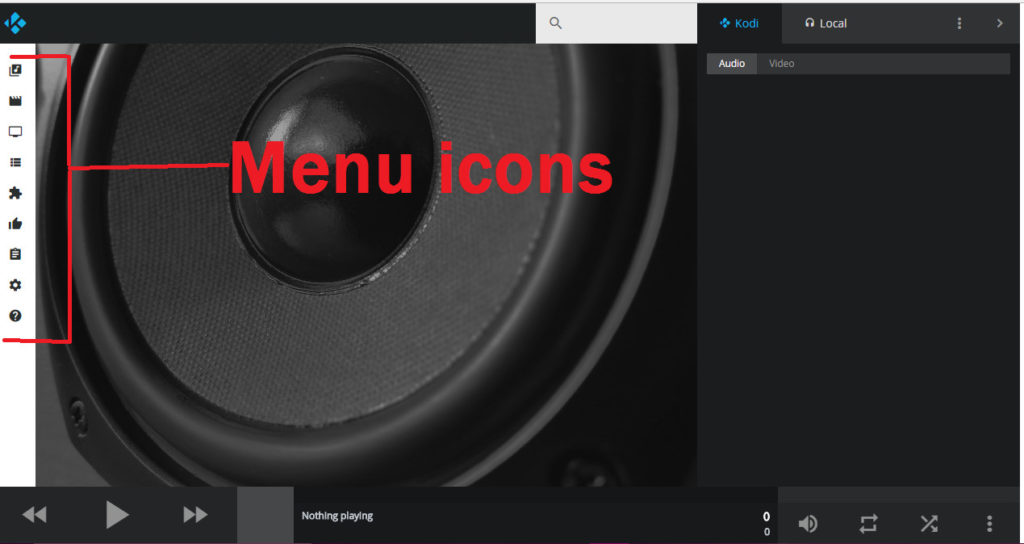 Kodi web interface menu icons