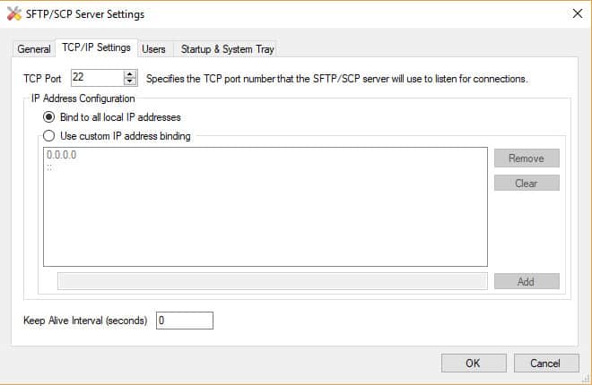 SFTP Server TCP settings