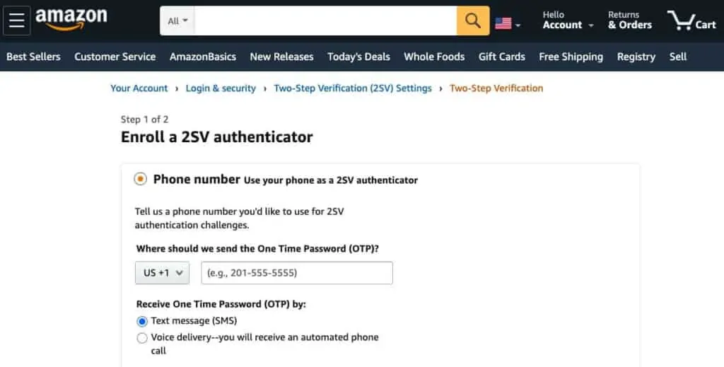 Amazon's 2SV settings.